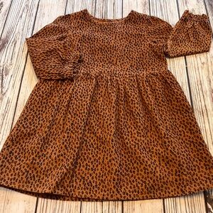 Lined Animal Leopard Print Corduroy Dress Baby Gap Girls Sz 4 Camel Black Brown